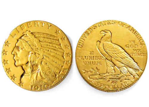 5 Dollar Indian Head Half Eagle 1908-1929 Goldmünze