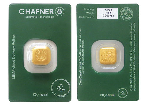 1 Unze C. Hafner Goldbarren, gegossen - CO2 neutral