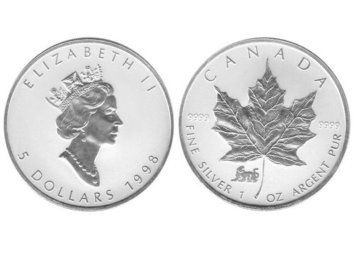 5 Dollar Maple Leaf 1998 Tiger Silbermünze, RP, differenzbesteuert